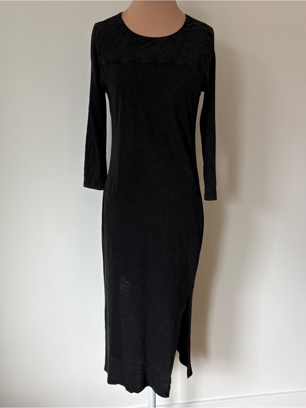 Anthropologie Saturday/Sunday Amanda Midi Washed Black 3/4-Sleeve Dress Size S
